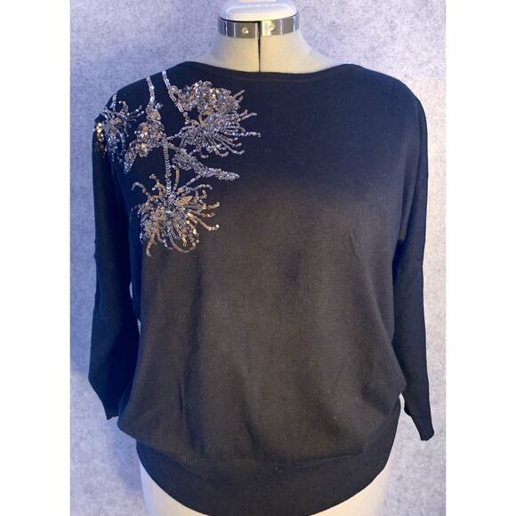 Alfani Embellished Dolman Sleeve Sweater, Women’s Petite Large, Black W/ Sequins - Picture 3 of 14